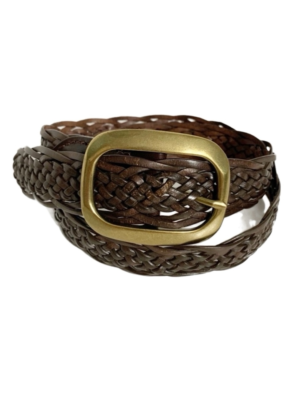 New York and Company Wide Braided Bonded Leather Belt Large Brass Belt Buckle